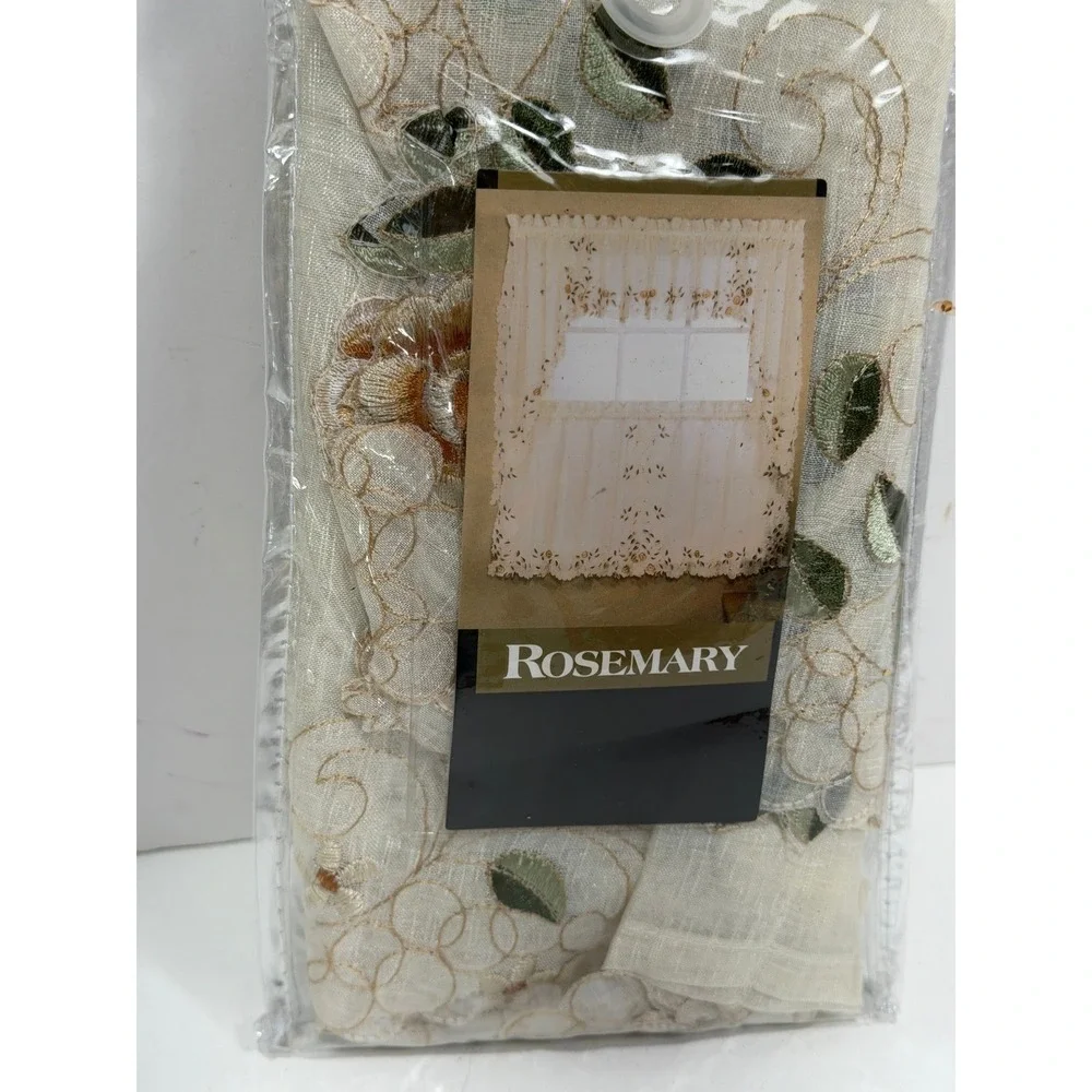 Rosemary Embroidered Floral Tier Curtain Pair Linen 58x24 Style 238 NIP